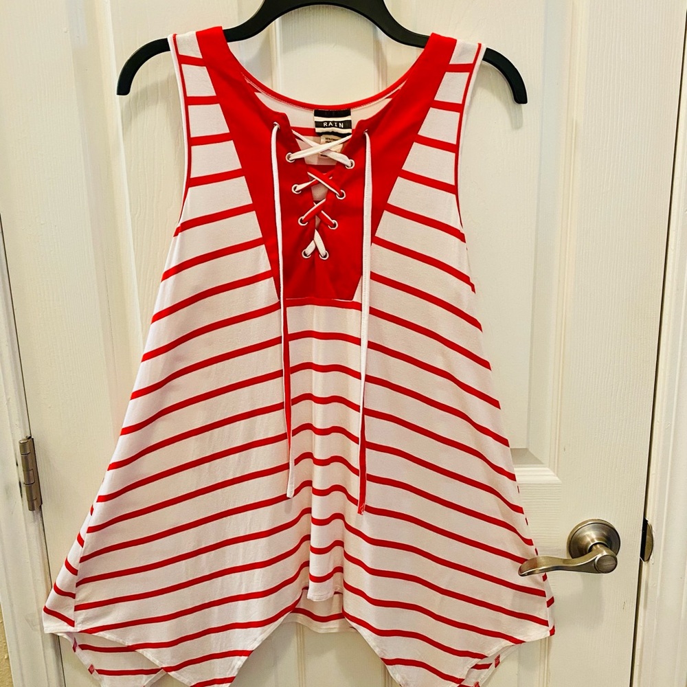 Chic Red and White Striped Lace-Up Top